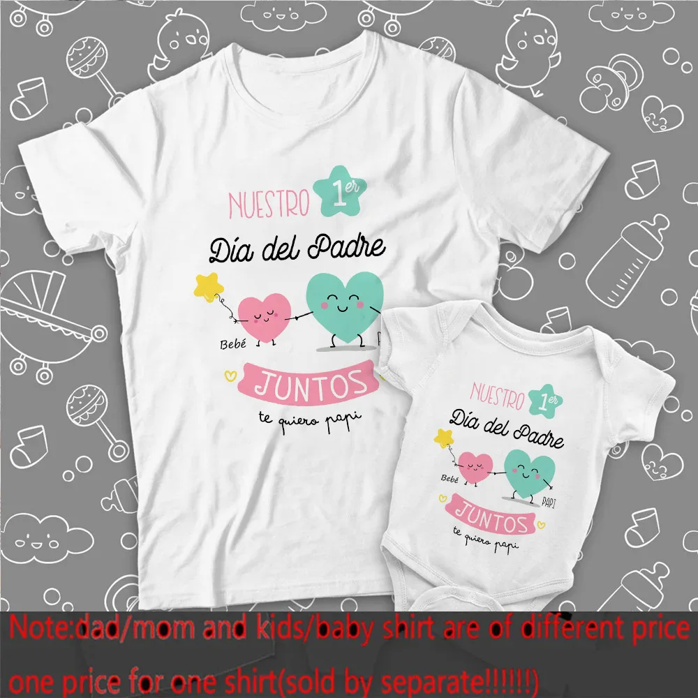 Our First Father's Day Spanish Printed Baby & Dad Matching Clothes Daddy T Shirts Tops Infant Bodysuit Fathers Day Family Outfit 4