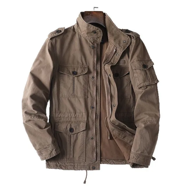 Large Size Spring Autumn Men's Jacket Cotton Zipper Casual Loose Coat Multi Pocket Cargo Jacket 2
