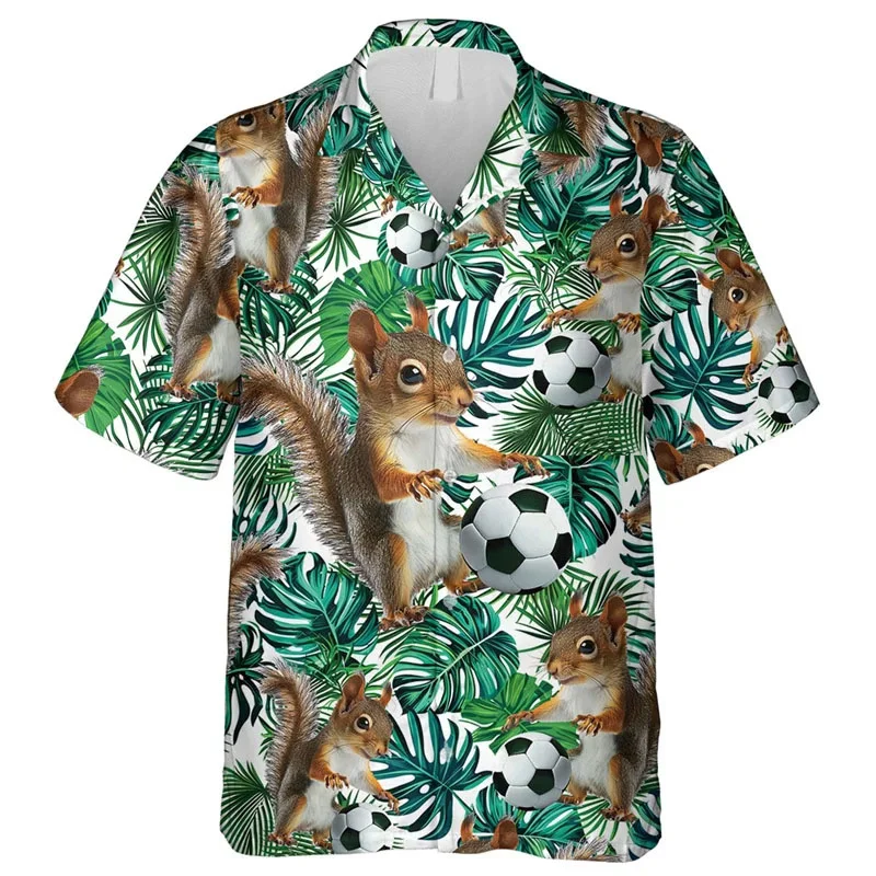 thumbnail image 1 of Camisa hawaiana con estampado de ardillas para hombre, camisas hawaianas con estampado de animales de dibujos animados en 3D, blusas casuales con solapa, blusas de manga corta para niños, 1 of 5