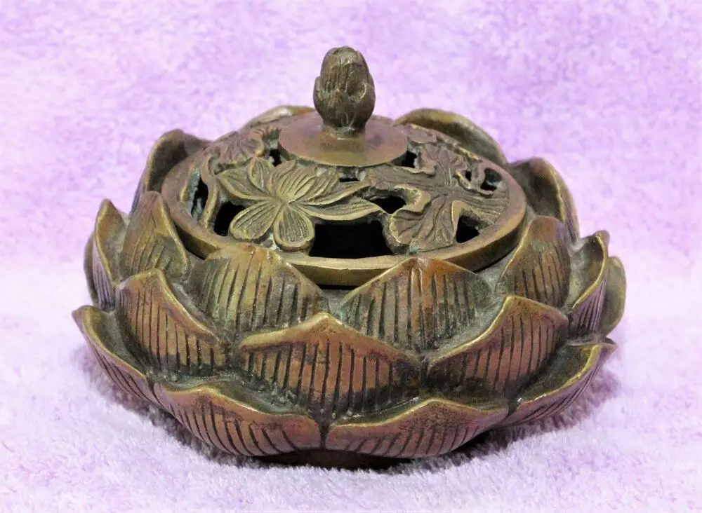 

Antique Incense Burner Chinese Brass Lotus Censer Home Indoor Tea Table Incense Tea Ceremony Zen Ceramic Decoration