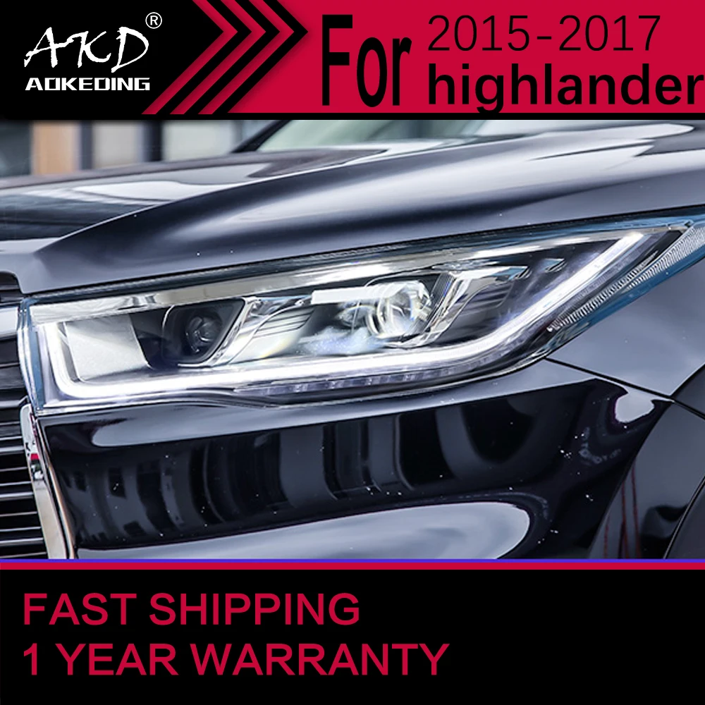 

Автомобильные фары для Toyota Highlander светодиодный светодиодные фары 2015-2017 Highlander, передняя фара Drl, Проекционные линзы, автомобильные аксессуары