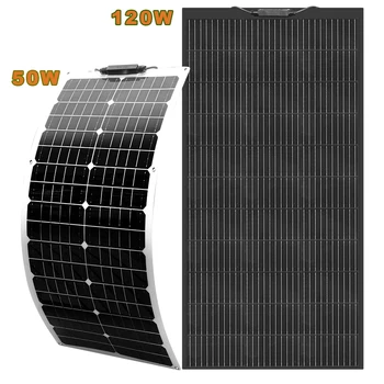 Kit pannello solare flessibile 12V Cella solare monocristallina 50W 100W 120W 240W PV 100 Watt 12 Volt Off-Grid Charger per casa barca marina RV cabina Van auto superfici irregolari Cina Drop Shipping Solar Panel