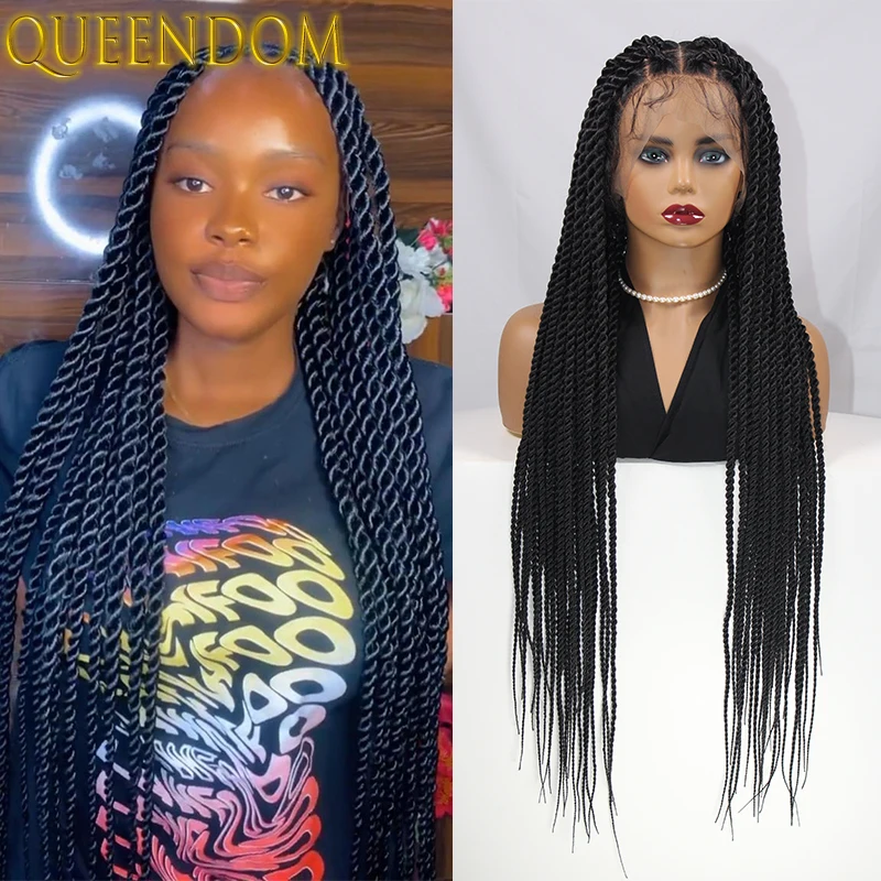 

36 Inch Knotless Large Box Braid Wig Full Lace Jumbo Square Part Braided Senegalese Twist Wig Synthetic Lace Frontal Braids Wigs