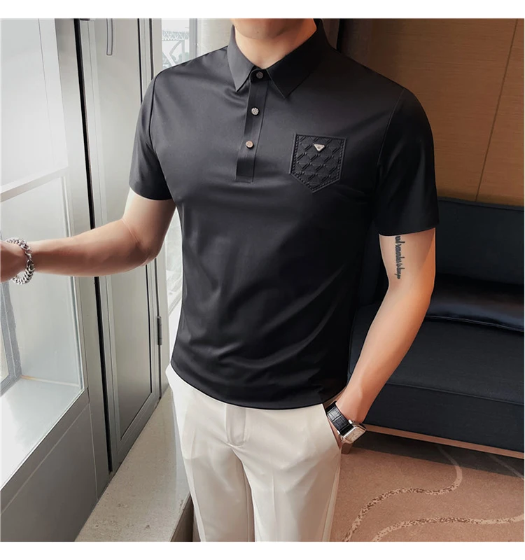 2023 Ice Silk Polo Shirt Men Summer Stritching Men's Shorts Sleeve Polo  Business Clothes Luxury Men Tee Shirt Brand Polo 4XL