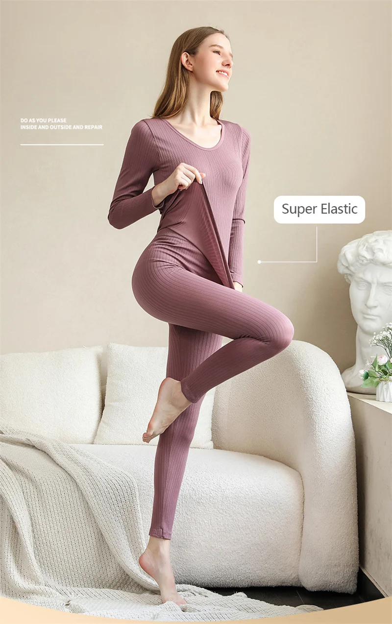 Description Picture 6 of itemFINETOO Women Thermal Underwear Winter Warm Thick Homewear Clothes Seamless Long Sleeve Top Female Lingerie 2 Pcs Set Sleepwear