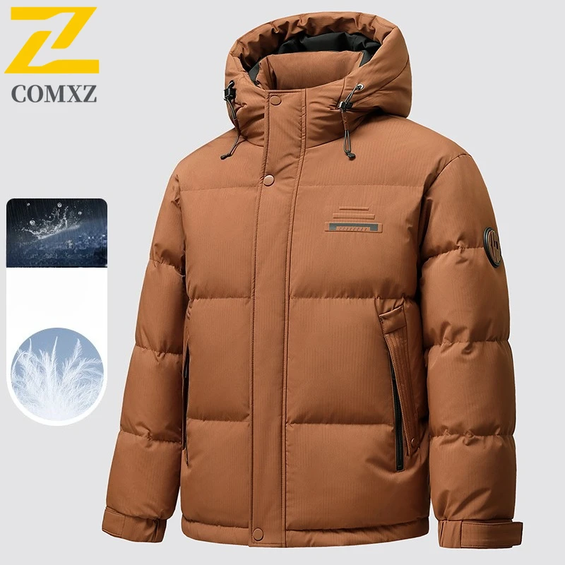 COMXZ Warm Puffer Jacket Hooded Minimalist Solid Color Snow Ski Padded Jacket Travel Windproof Quilted Jacket Men's Clothing