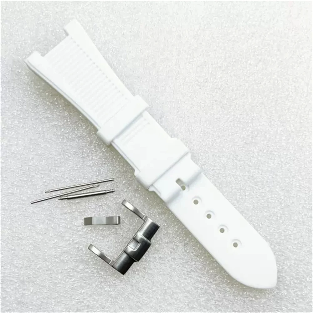 Large Size Watch Strap 25mm, Silver Pin Buckle Silicone Watchband, Mechanical Watch Accessories Replacement Watch Bracelet