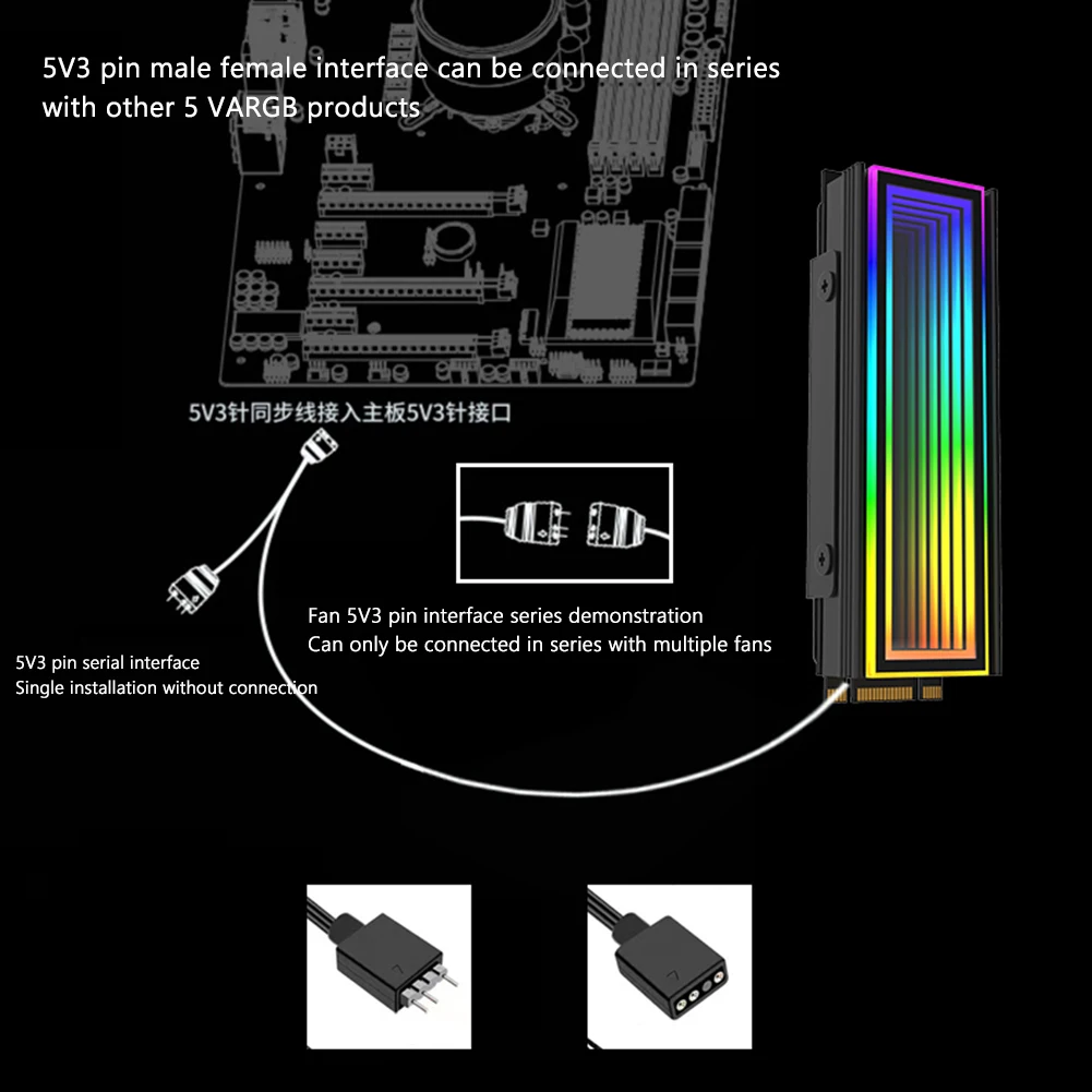 ARGB AURA Sync NVME M2 2280 ָ Ʈ ̺ , M.2 SSD ϵ ũ 濭 , ˷̴ 濭 ð , 5V 3 
