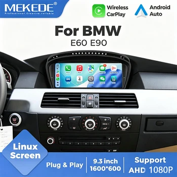 MEKEDE Radio para coche con sistema operativo linux, CarPlay inalámbrico, Android, 9,3 pulgadas, para BMW serie 5/3 E60 E61 E63 E64 E90 E91 E92, navegación GPS, multimedia para coche, pantalla de 1600x600, sistema inte 1