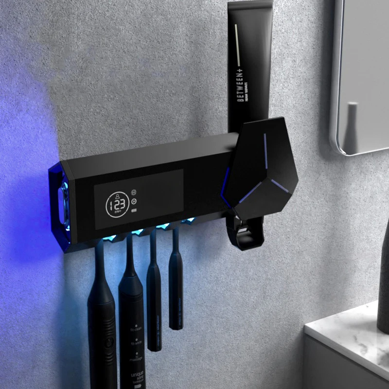 뜨거운 UV 칫솔 거치대 살균기 치약 압착기 디펜서, LED 디스플레이, 타이밍 소독 욕실 액세서리 세트 