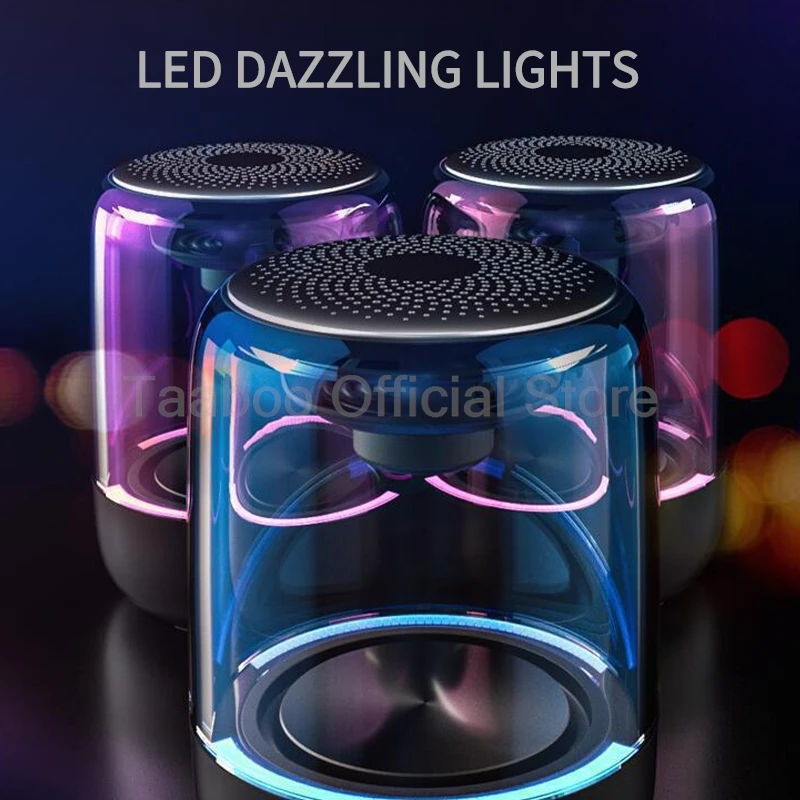Wireless Bluetooth Speaker Desktop Portable Mini Subwoofer Glass Shell Rechargeable LED Light Sound Box for Indoor and Outdoor