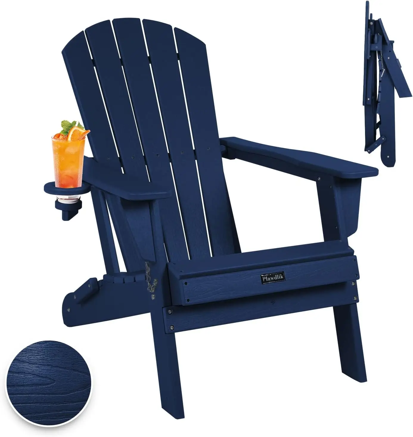 

SGS Tested, Wooden Textured with Cup Holder, Heavy All-Weather HDPE Comfortable Set Poolside Backyard Lawn Navy Blue