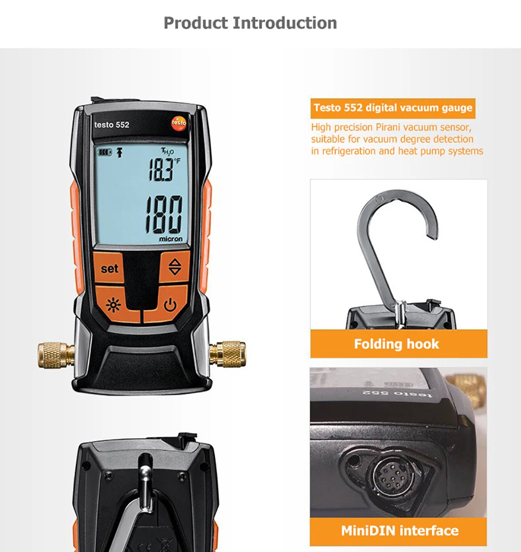 Testo 552 Digital Vacuum Gauge High Precision Vacuum Measuring Instrument Electr