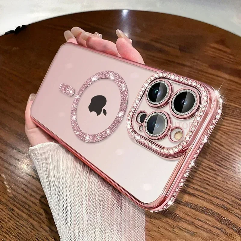 Luxury Bling Crystal Magnetic Phone Case with Wireless Charging Support