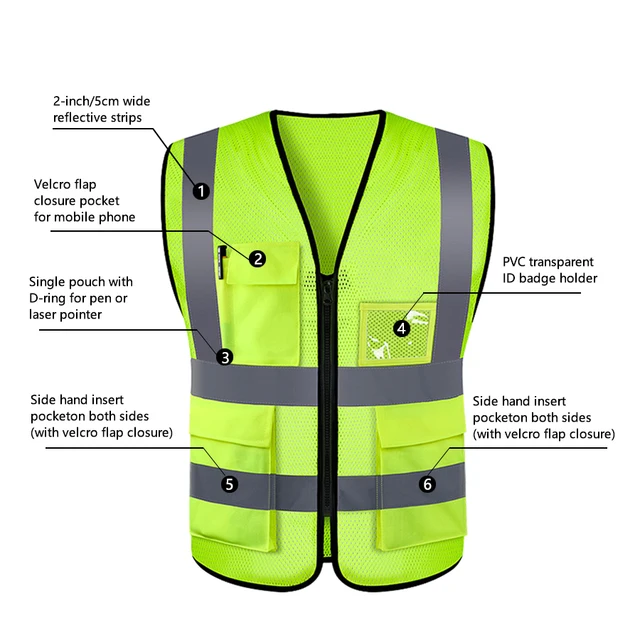 Safety High Visibility Reflective Vest Adjustable Reflective Security Vests Traffic Night Outdoor For Running Cycling Sports 2