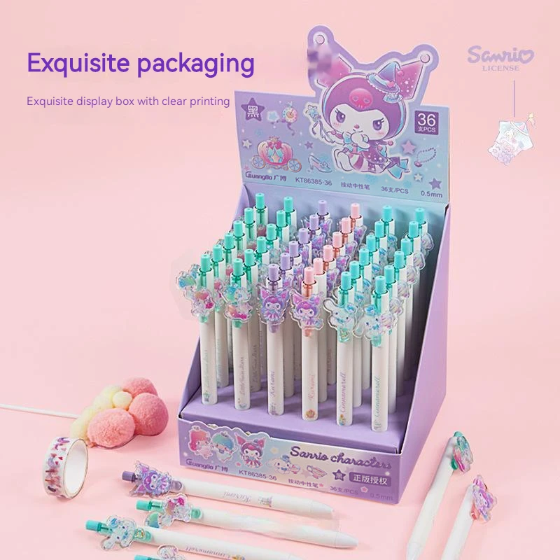 

36pcs Cartoon Cute Sanrio Kuromi Press Pen Black Press Neutral Pen Student Stationery Supplies Office Stationery Stationery Gift