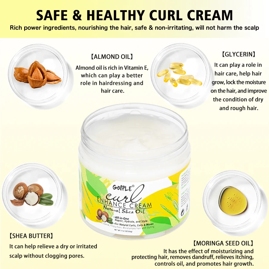 GOIPLE Curl Enhancing Cream Moisturizing Frizz Control Conditioning Cream Hydrating Define and Smooth For Curling Curly Enhancer