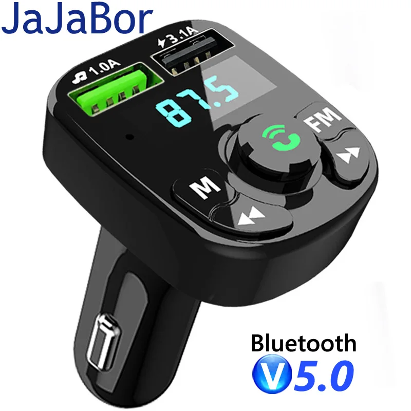 JaJaBor-FM 송신기 자동차 MP3 플레이어 TF 카드 U 디스크 재생 3.1A USB 자동차 충전기, 핸즈프리 블루투스 5.0 자동차 키트 FM 변조기