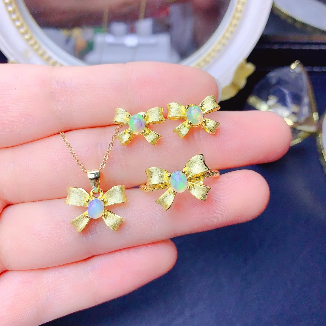 

Seckill Style Sterling Silver 925 Simple Natural Opal Gem Set Jewelry free shipping women's jewelry wholesale elegant gift