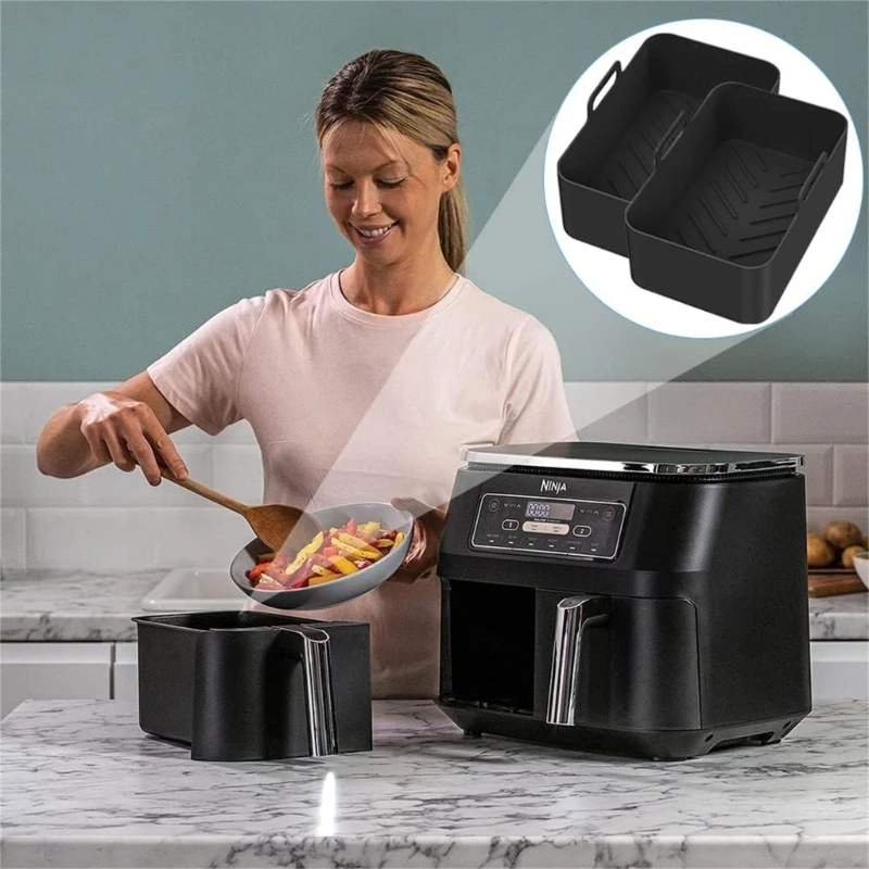 Reusable Air Fryer Pad Silicone Air Fryer Tray Rectangular Basket Baking  Inner Liners Cooking Tool for DZ201 Air Fryers Dropship