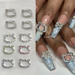 10pcs Pink Cat Nail Charms Luxury Metal Nail Art Jewelry Glitter Zircon Rhinestones Decorations Manicure Press On Nails Supply