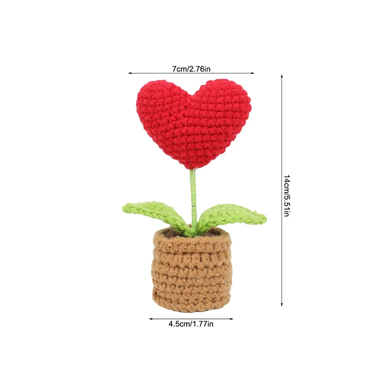 Valentine's Day Gift Heart Shaped Plant Handmade Knitted Flower Pot Christmas Mothers Day Birthday Party Home Table Decoration