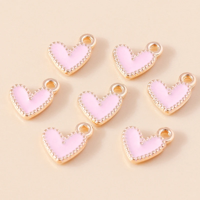 30pcs 9*9mm 7 Color Metal Enamel Small Mini Heart Charms Gold Plated Love  Pendants For DIY Bracelet Necklace Jewelry Making