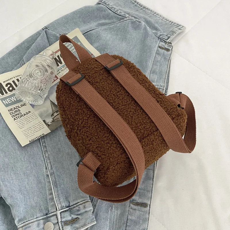 Cute Mini Plush Backpack for Kids Adult Parent-Child Shoulder Bag Autumn Lamb Fleece High-capacity Korean Student Samll Backpack 5