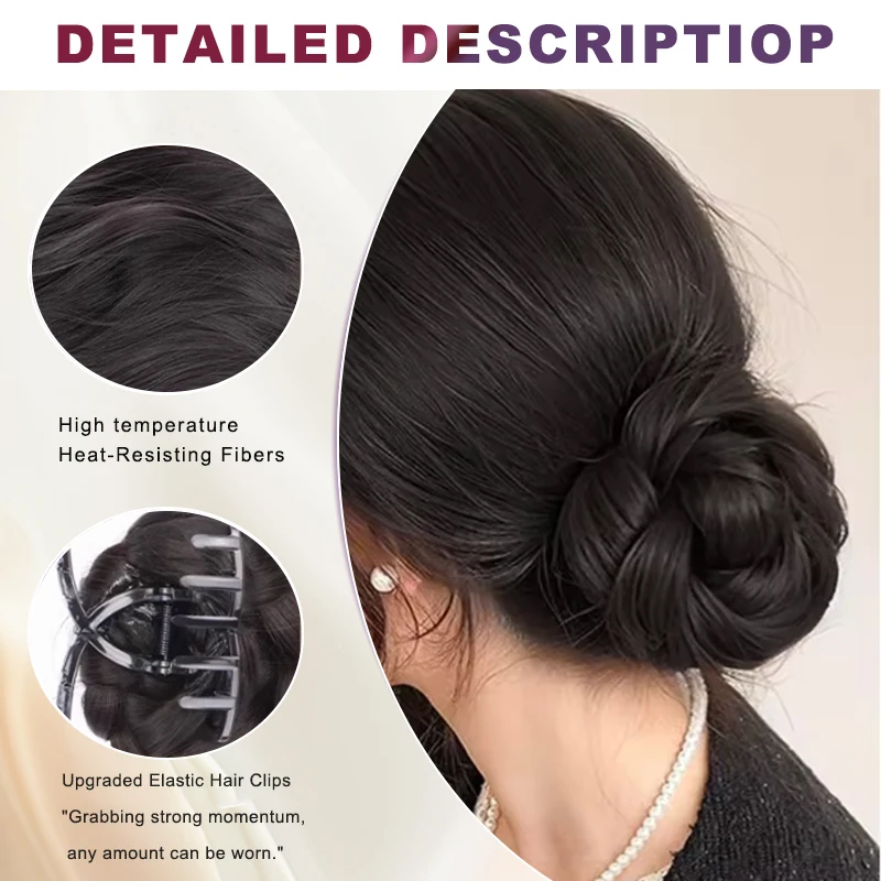 LUPU Synthetic Wigs Hair Buns Heat-Resistant Hair Clips and Flower Hair Buns are Suitable for Women's Daily Wear and Gatherings