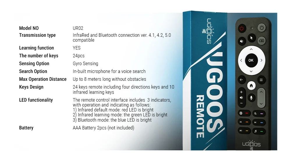 Original UGOOS BT Voice Remote Control Replacement Gyroscope Air Mouse for Ugoos
