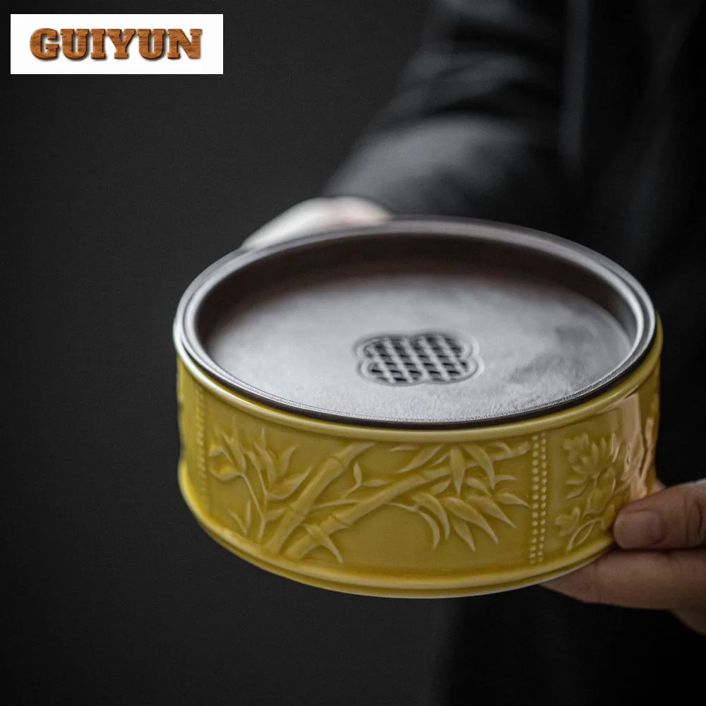 400ml Galze Pot Bearing Holder Relief Literati Dry Soaking Table Tin Alloy Water Storage Jianshui Kung Fu Tea Set