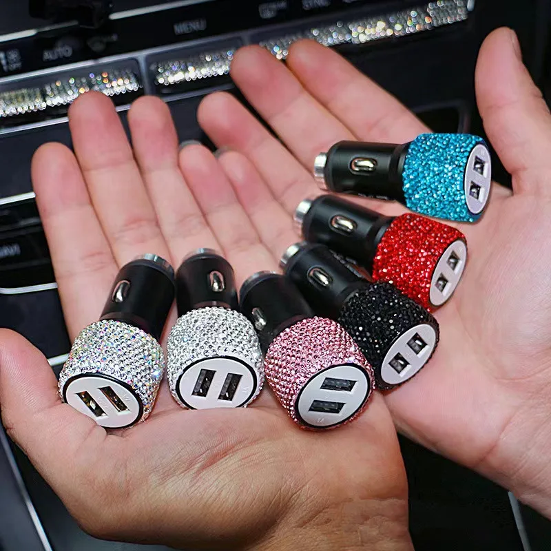 

Diamond-studded car USB charger diamond-studded charging car cigarette lighter USB diamond-studded charging cable.