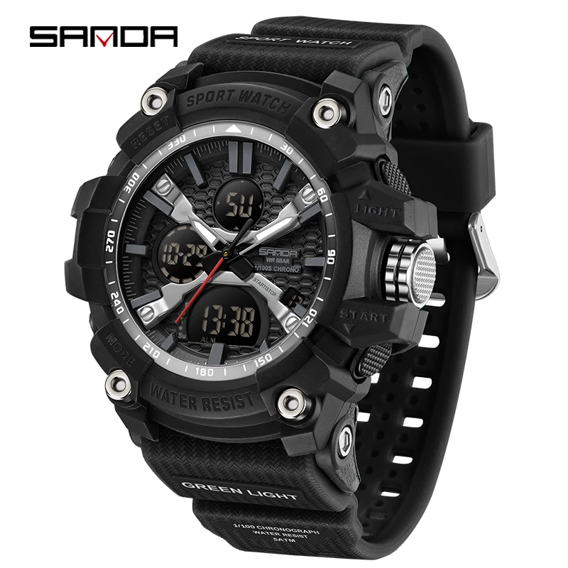 Dual Display Fashion Electronic Men's Watch - Multifunctional Luminous Sport Chronograph with Calendar and Stopwatch