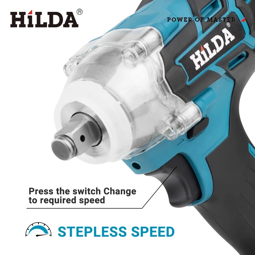 HILDA 18V Rechargeable Electric Impact Wrench 1/2 Socket Wrench for Car Maintenance Impact Cordless High Power without Battery 4