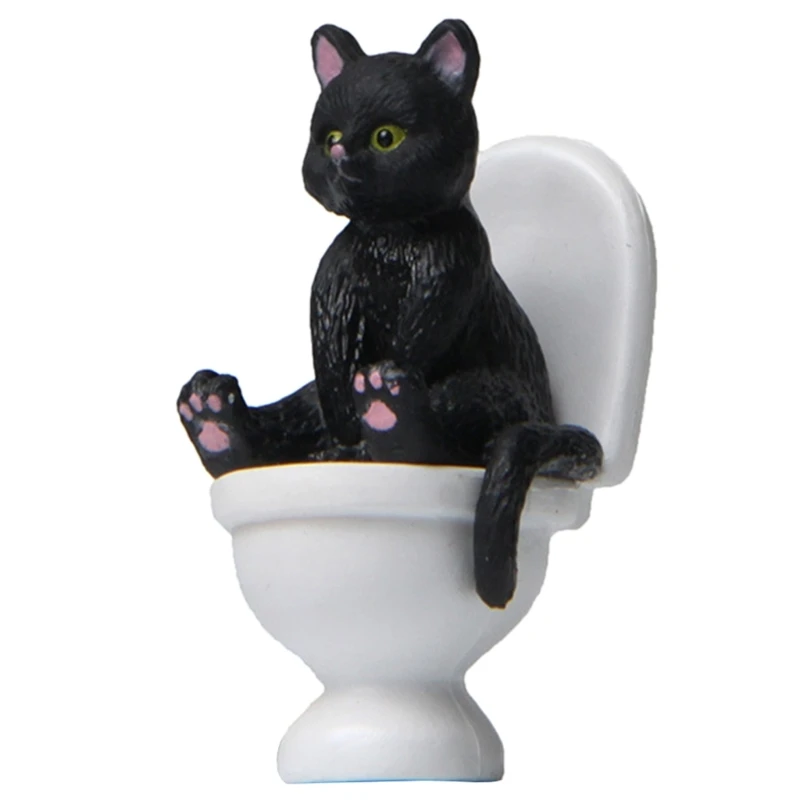 Figurine De Chat Sur Les Toilettes En Résine Pour Décoration De Maison De Poupée - Modèle Paysage De Jardin, Bureau, Accessoires De Fée