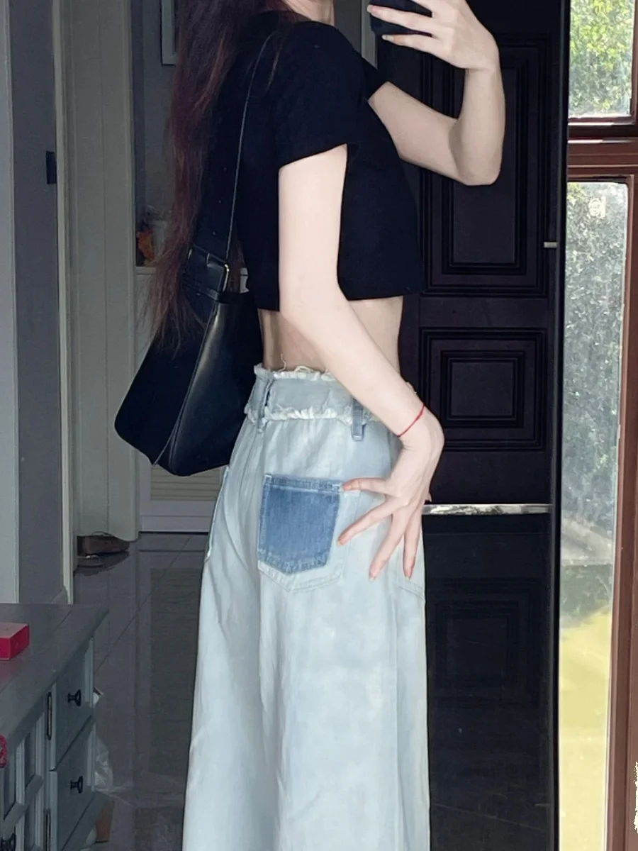 Women Jeans High Waisted Butterfly Patch Straight Tube Jeans Autumn American Casual Loose Fitting Wide Leg Mop Pants
