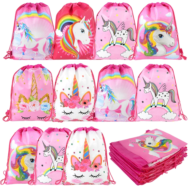 

4-12Pcs Unicorn Drawstring Bags Candy Gift Storage Packaging Bag Girls Unicorn Theme Birthday Party Decor Supplies Kids Favors