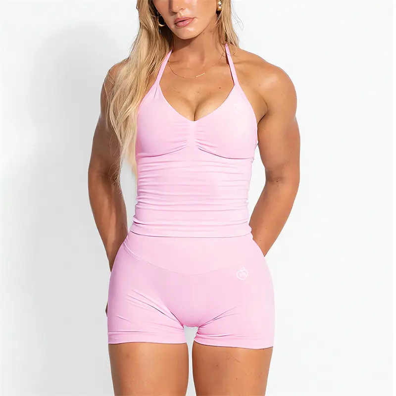 Bum PB Women Sports Yoga Suit Balance Scrunch Shorts Sets Gym Fitted Halter Built-in Bra With Cups Leggings Sets - Image 23
