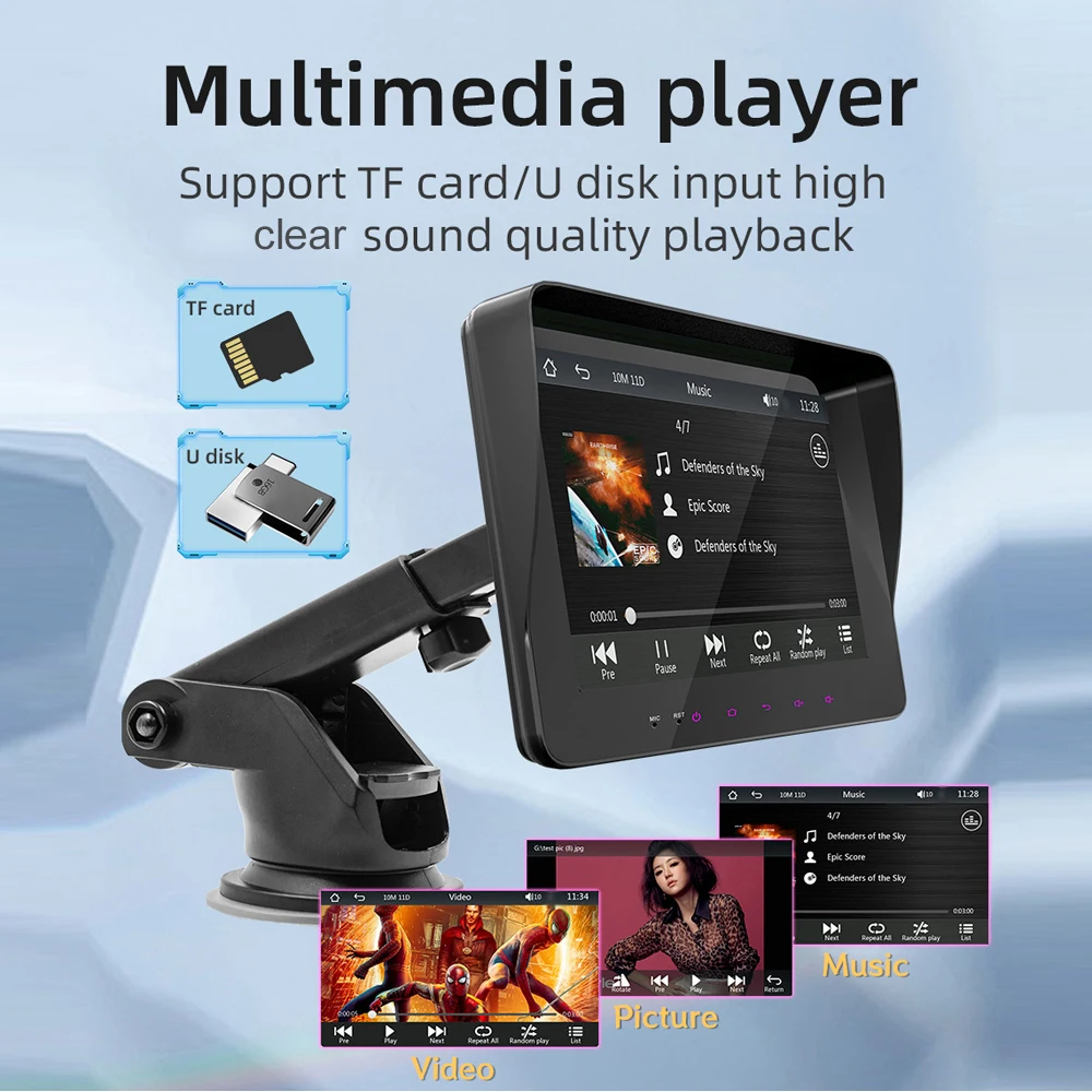 7 Inch Car Stereo MP5 Player BT Hands-Free Calling FM Radio Support Carplay Android Auto Phone Link Reversing Assist Dual USB