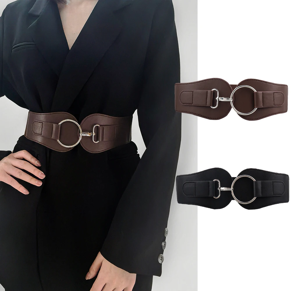 Luxury ladies wide belt elastic vintage buckle leather wide fashion wild pin buckle women's belt waist seal belt cintura donna