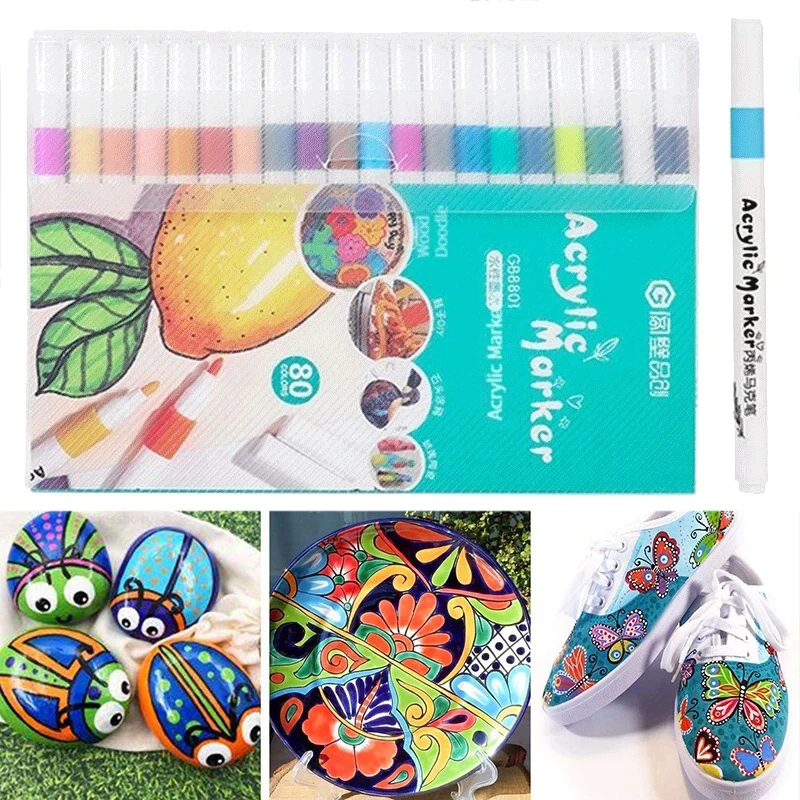 Pen Marker 12-80 Colors Acrylic Paint Art Marker DIY Hand Drawn Painting For Card Ceramic Stone Mug Glass Fabric Clothes Shoes