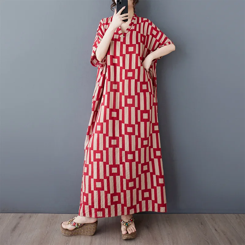 فستان صيفي THHONE نقشة V فضفاض