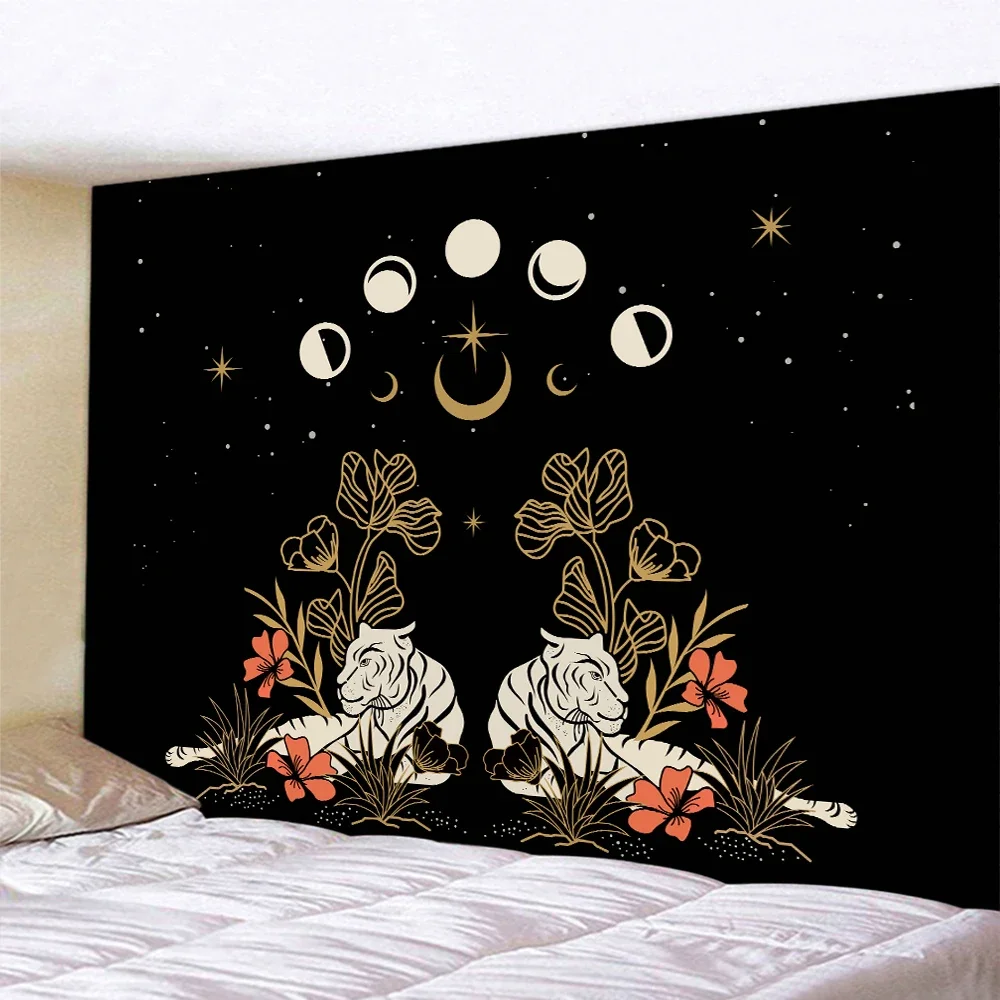 

Tiger psychedelic scene home decoration tapestry hippie bohemian decoration moon wall hanging bedroom decoration printed sheets