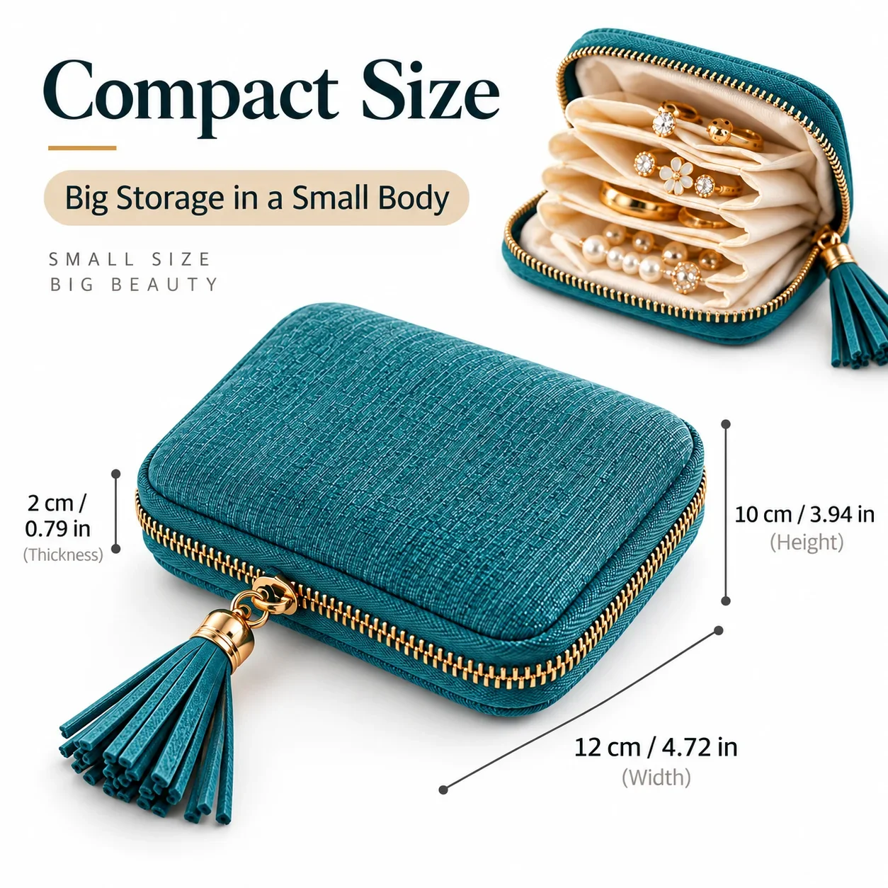 Compact Travel Jewelry Organizer with Tassel for Rings, Earrings, Bracelets, and Necklaces