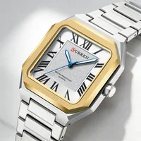 CURREN Minimalist Elegance Men's Quartz Watch Square Dial with Luminous Hands Stainless Steel Band Moderm Classic Wristwatch