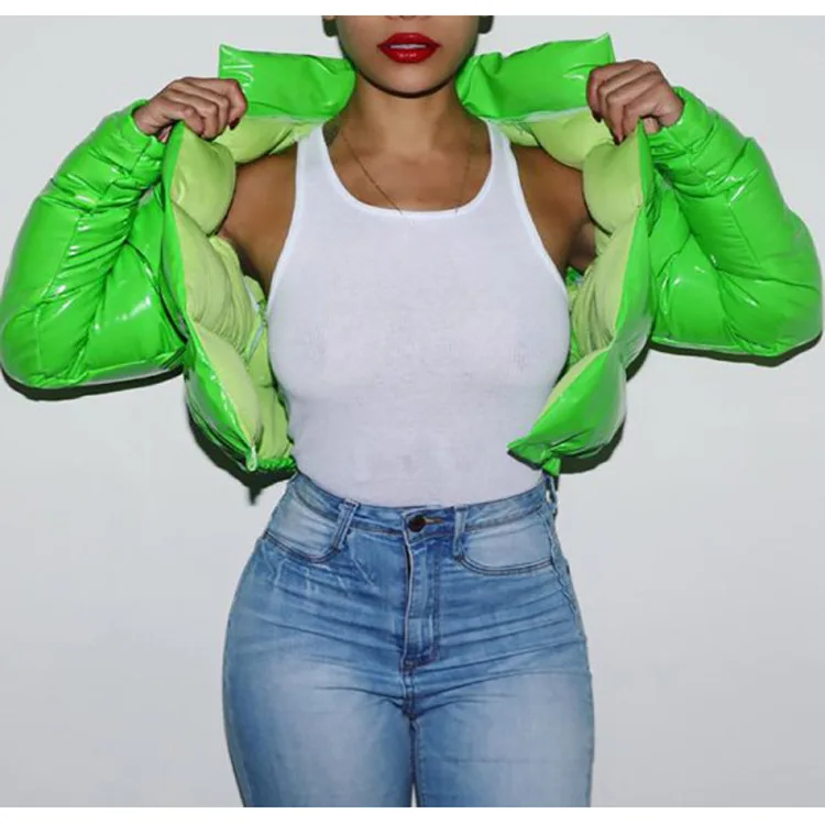 Warm Thick Bomber Coat Winter Jacket Women Festival Warm Parka Down Bubble Coat Top Christmas Stripe Crop Outwear Puffer Jacket