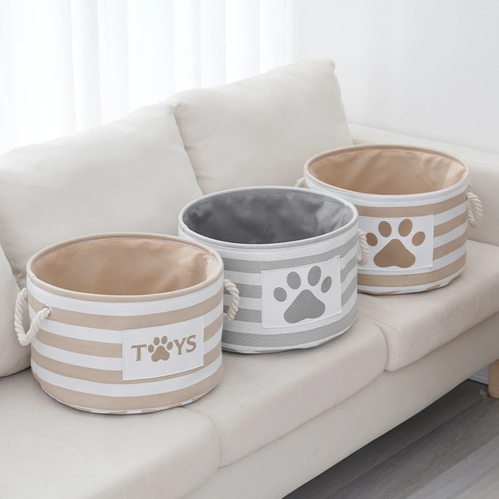 Striped Claw Round Dog Pet Toy Basket Clothes Storage Box with Handle Pet Supplies 4