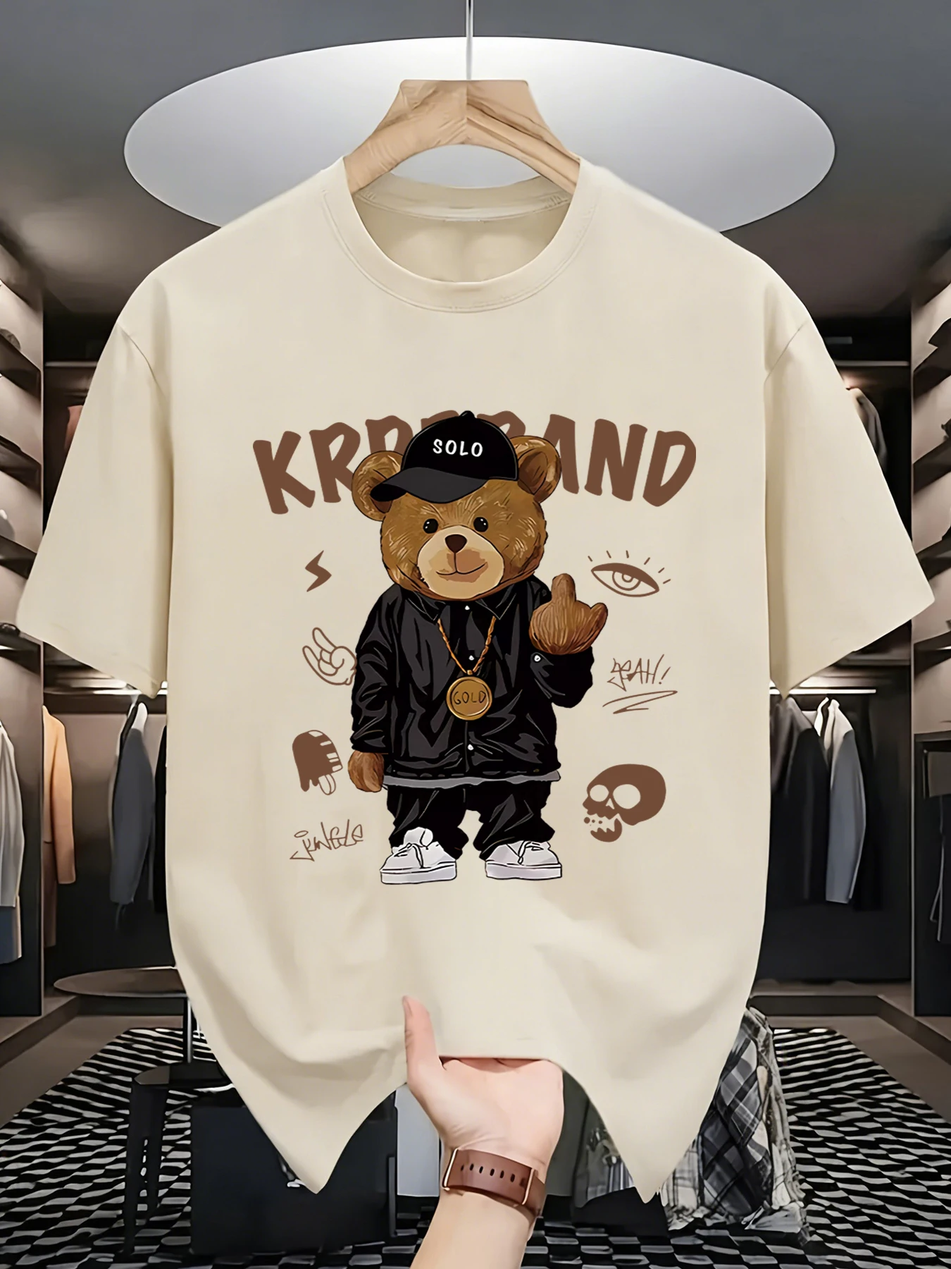 Hip-Hop-Style Cartoon-Bären-Prints Herren T-Shirt Sommer Neu Locker Sitzend Kurzarm O-Ausschnitt Baumwoll-T-Shirts Trendige Allround-Kleidung – Detail 23
