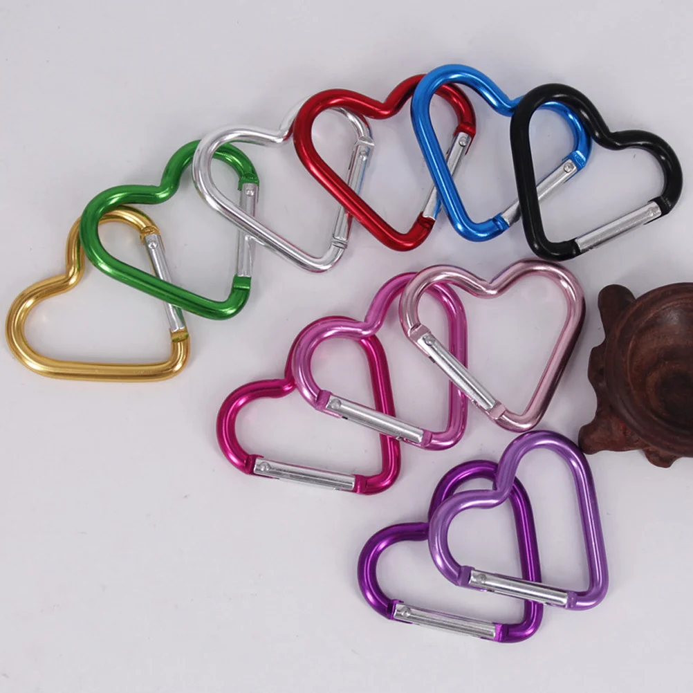 colore casuale 10 pezzi in lega di alluminio con clip a scatto per pesca campeggio Leikance Moschettone a forma di cuore 