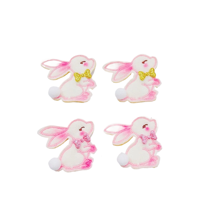 

20pcs Felt Pink Bunny Hairpins Glitter Bow PomPom Tail Rabbit Barrettes Fashion Easter Headwear Boutique Hair Accessories